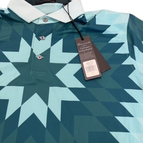 Greyson Geometric Print Golf Polo Shirt Men’s Large Turquoise‎ Green - Picture 6 of 15